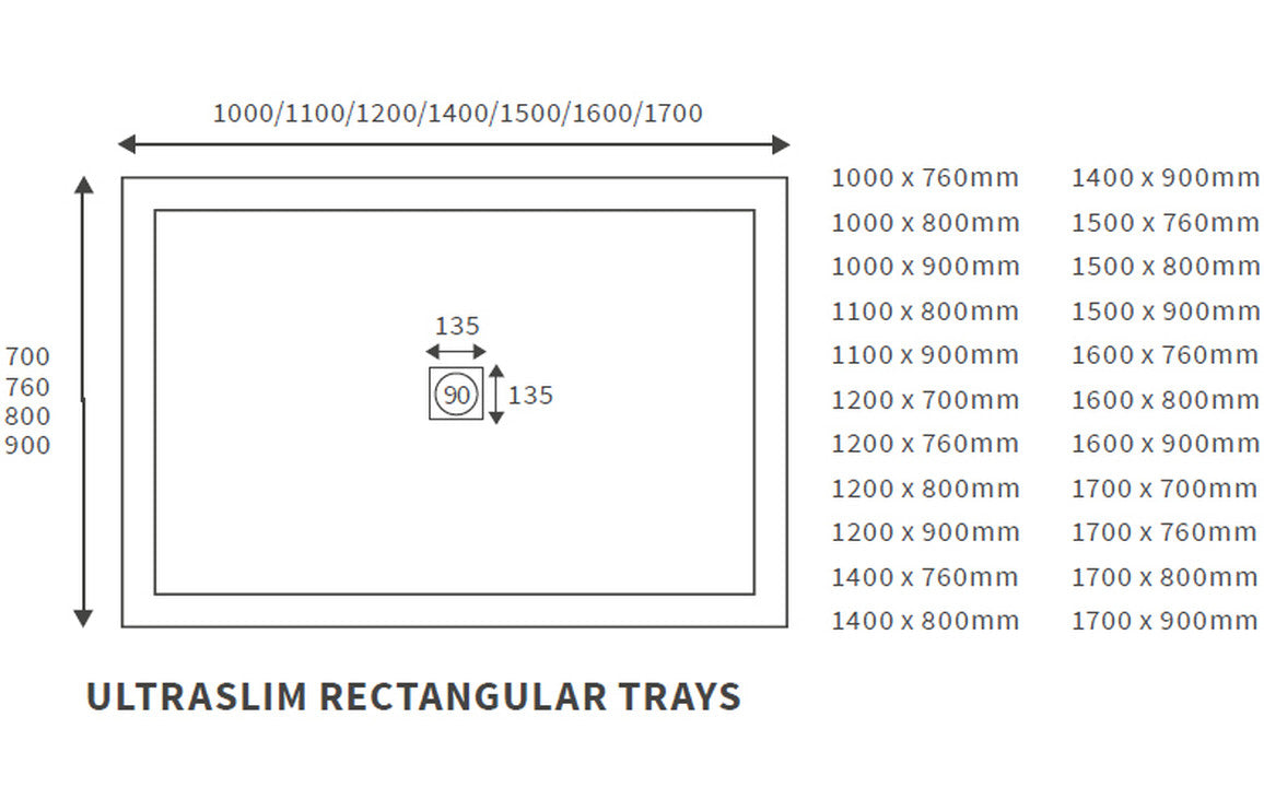 25mm Ultra-Slim 1000mm x 760mm Rectangular Tray &amp; Waste