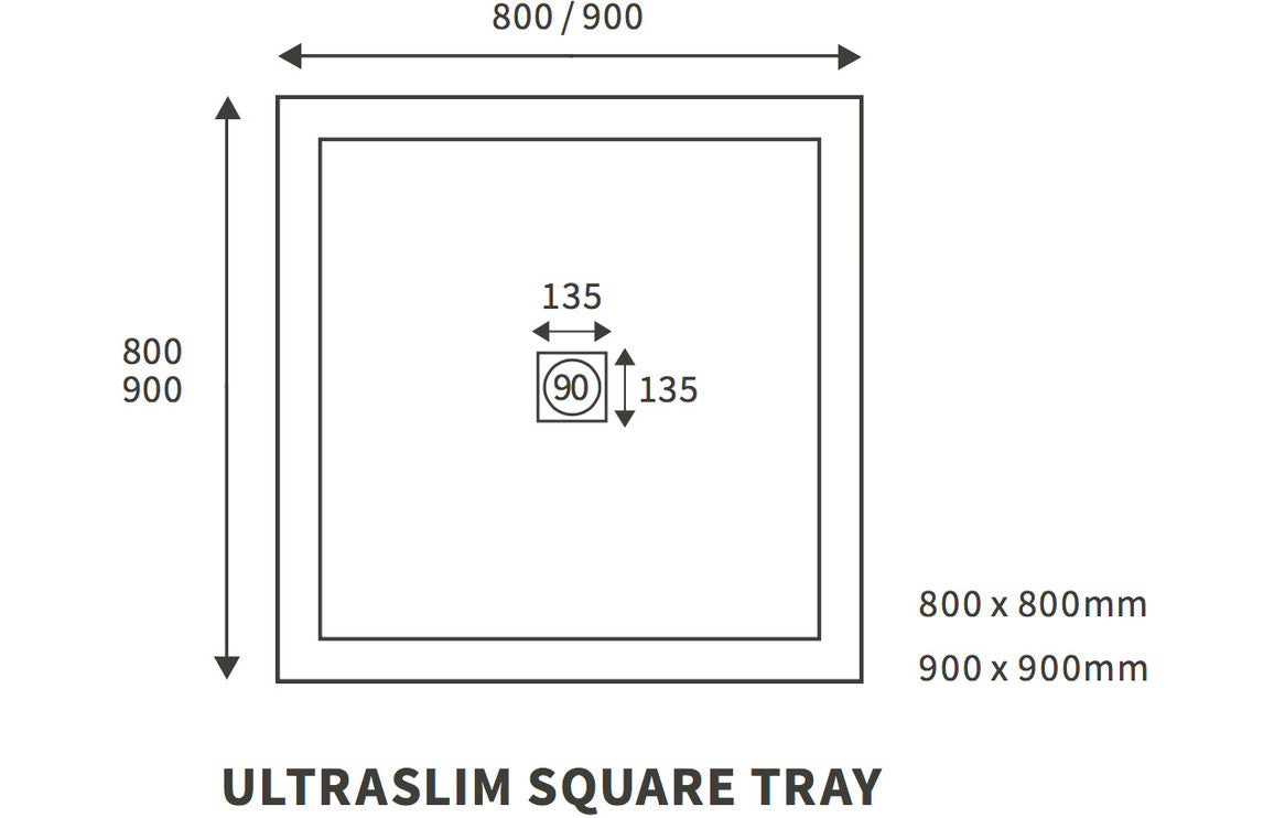 25mm Ultra-Slim 900mm x 900mm Square Tray &amp; Waste