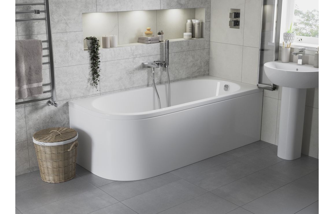 Minerva J Shape 1500x725x600mm 0 Tap Holes Bath withLegs (Right Hand)