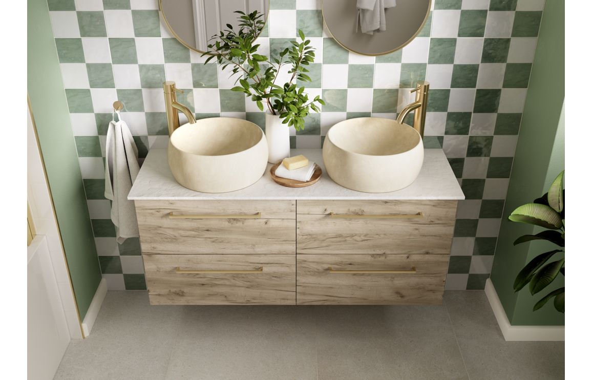 Bohai 510mm Wall Hung 2 Drawer Basin Unit &amp; Basin - Oak