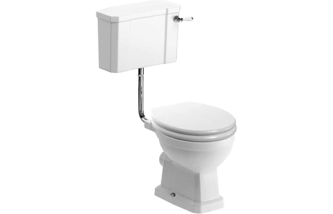 Komoe Low Level WC &amp; Satin White Wood Effect Seat With Brass Finishes