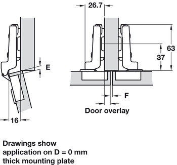 Concealed Cup Hinge, 110° Standard, Half Overlay Mounting, with Standard Depth Adjustment