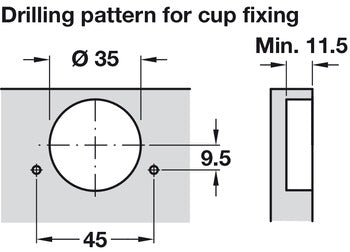 Concealed Cup Hinge, 110° Standard, Half Overlay Mounting, with Standard Depth Adjustment