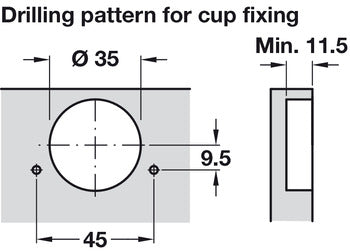 Concealed Cup Hinge, 110° Standard, Inset Mounting, with Standard Depth Adjustment