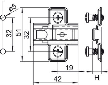 Mounting Plate, Super Compact Flanges, for Quick Fixing Hinges, 2mm Version - Also Available in 4mm &amp; 0mm Versions for use with Thiner Carcases