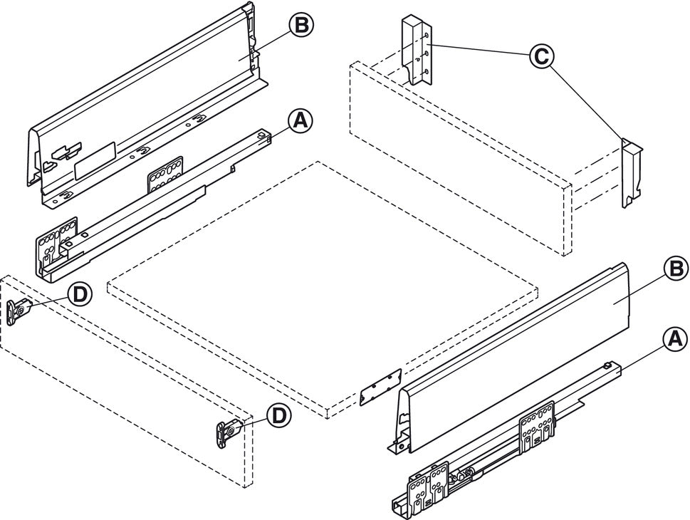 Metal Sided Drawer Box Set, 35KG, 84mm high, 350mm deep, Anthracite