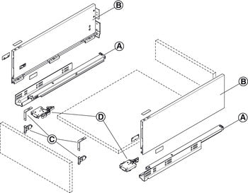 Metal Sided Drawer Box Set, 30 kg, 89 mm High, 500mm Deep, Soft and Smooth Closing, White