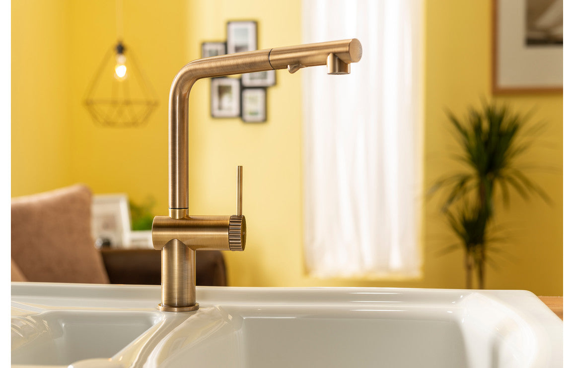 Abode Fraction Pull-Out Mixer Tap - Antique Brass