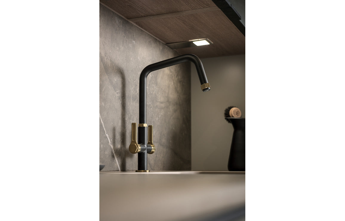 Abode Hex Single Lever Mixer Tap With Pull Out - Antique Brass &amp; Matt Black