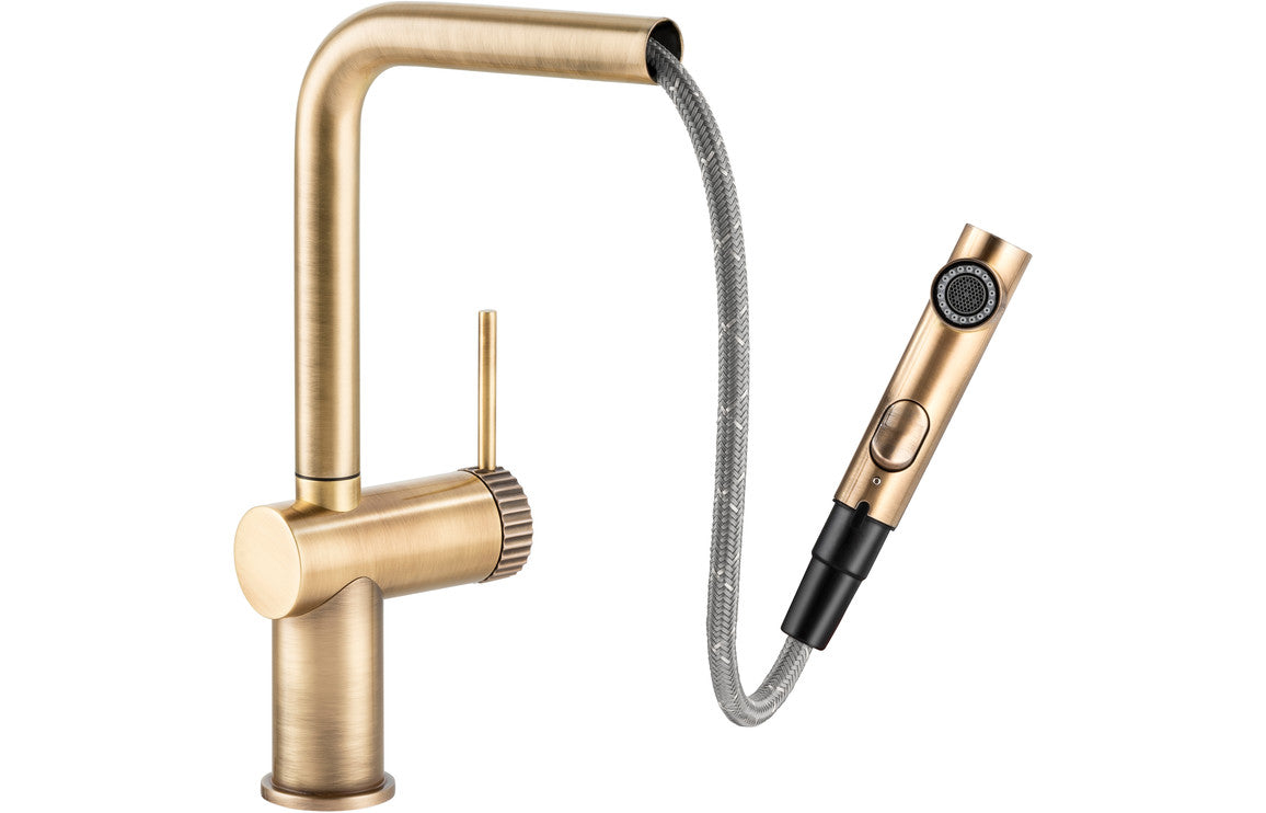 Abode Fraction Pull-Out Mixer Tap - Antique Brass