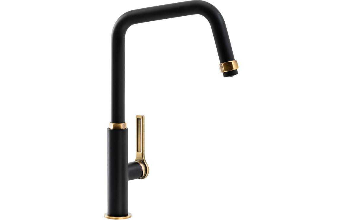 Abode Hex Single Lever Mixer Tap - Antique Brass &amp; Matt Black