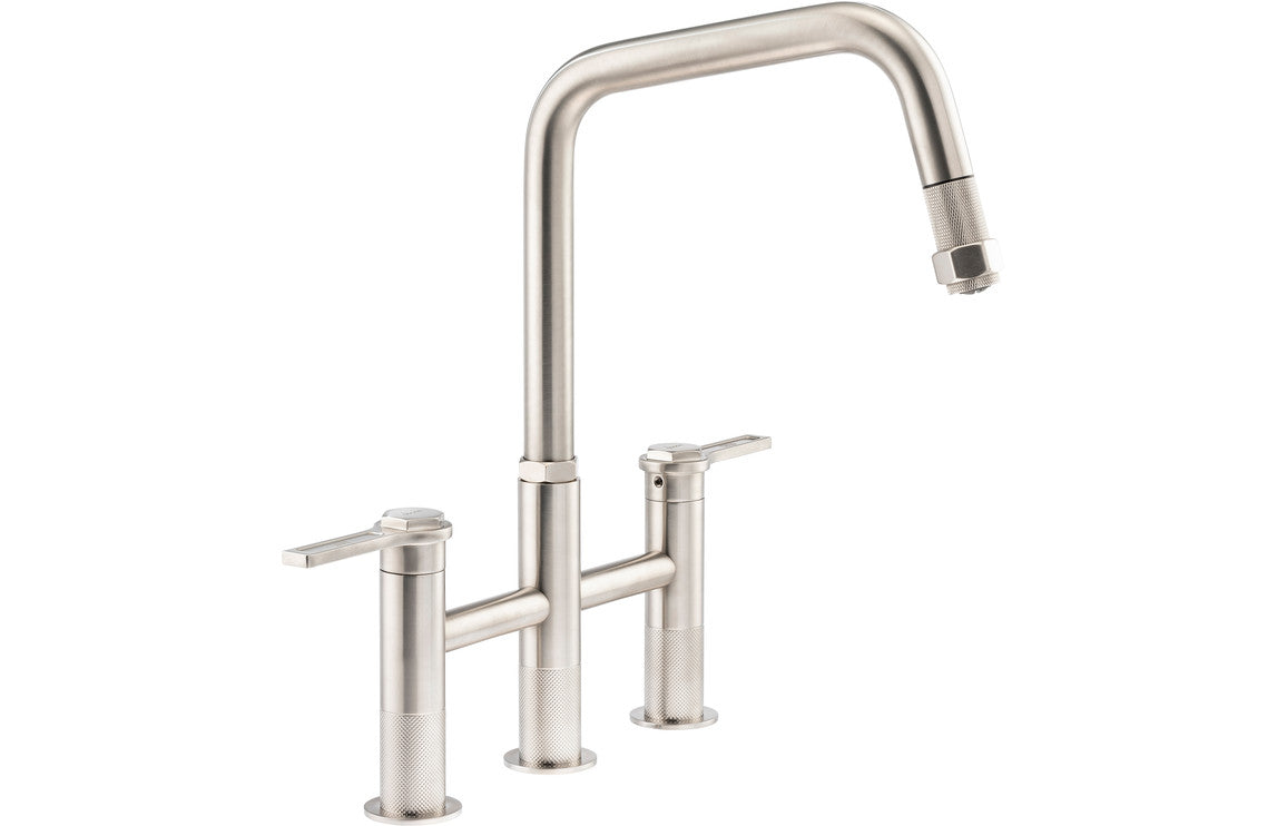 Abode Hex Bridge Dual Lever Mixer Tap With Pull Out - Brushed Nickel