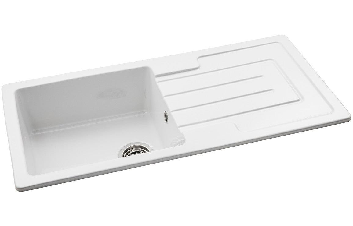 Abode Acton 1B &amp; Drainer Ceramic Inset Sink - White