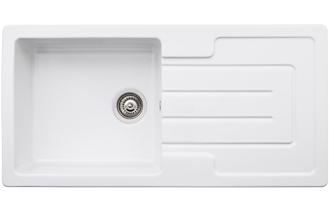 Abode Acton 1B &amp; Drainer Ceramic Inset Sink - White