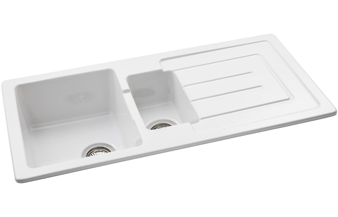 Abode Acton 1.5B &amp; Drainer Ceramic Inset Sink - White