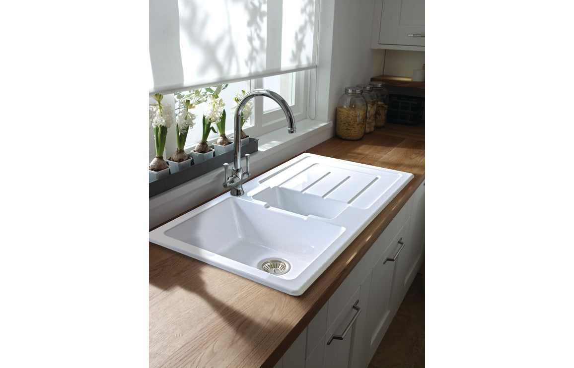 Abode Acton 1.5B &amp; Drainer Ceramic Inset Sink - White