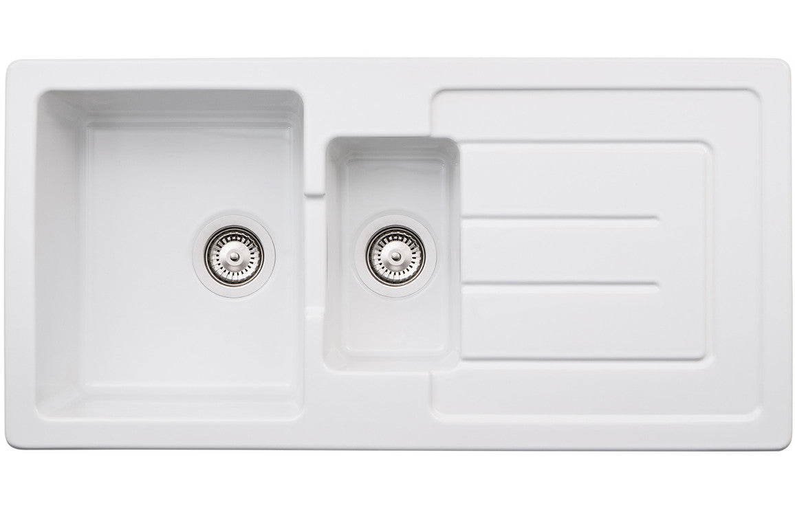 Abode Acton 1.5B &amp; Drainer Ceramic Inset Sink - White