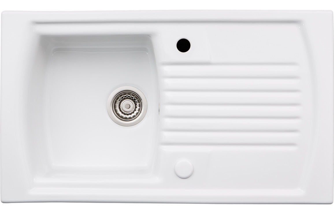 Abode Milford 1B &amp; Drainer Ceramic Inset Sink - White