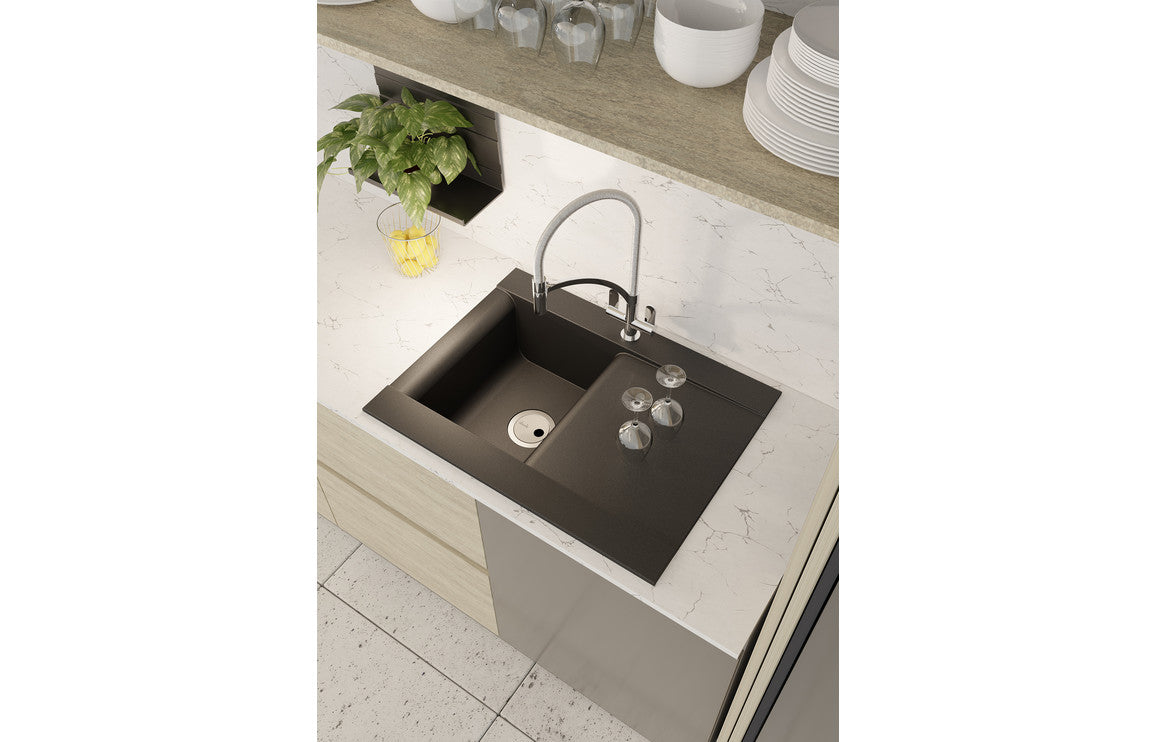 Abode Aspekt 1B &amp; Drainer Granite Inset Sink - Black Metallic