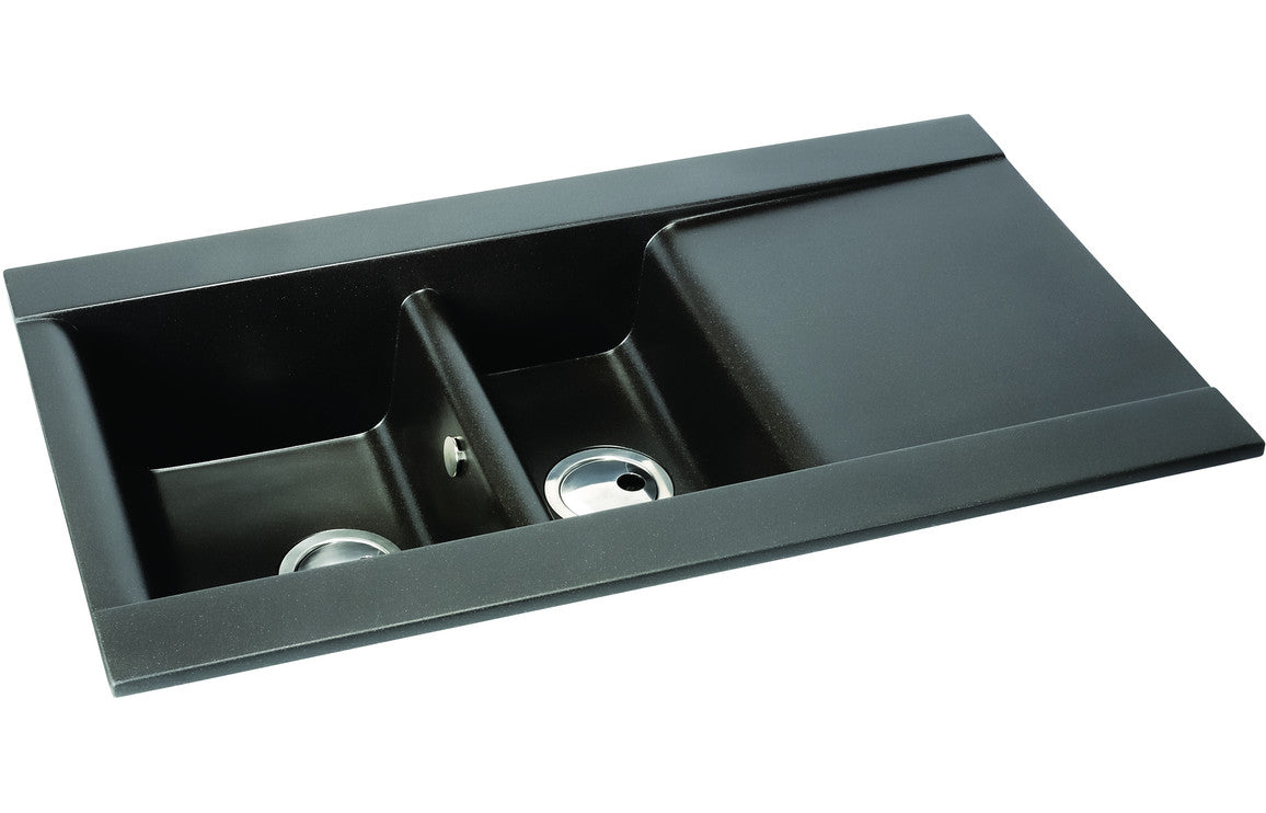 Abode Aspekt 1.5B &amp; Drainer Granite Inset Sink - Black Metallic