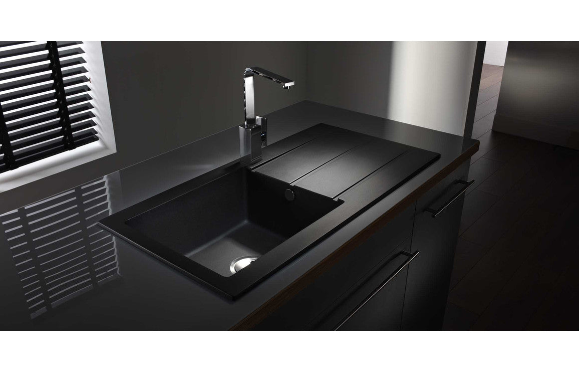 Abode Zero 1B &amp; Drainer Granite Inset Sink - Black Metallic