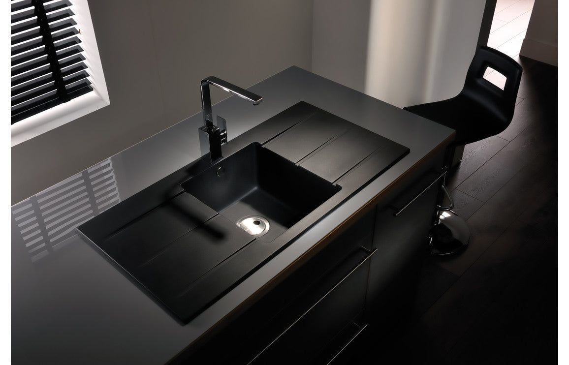 Abode Zero 1B &amp; Double Drainer Granite Inset Sink - Black Metallic