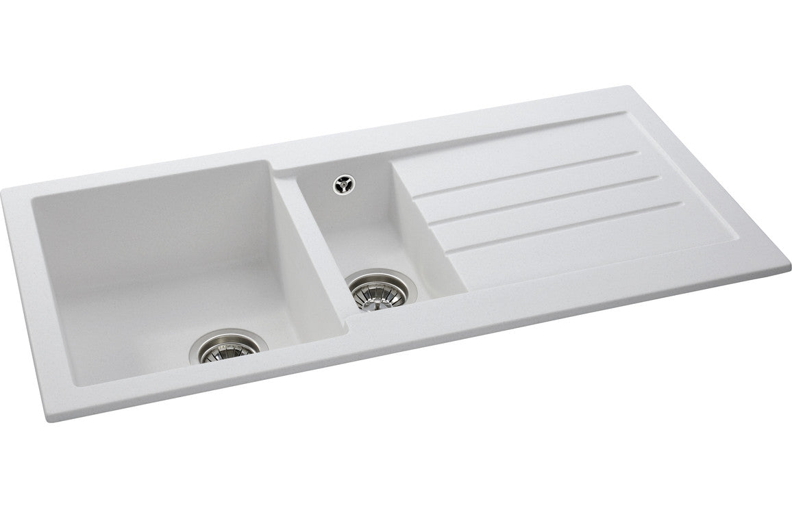 Abode Xcite 1.5B &amp; Drainer Granite Inset Sink - Frost White