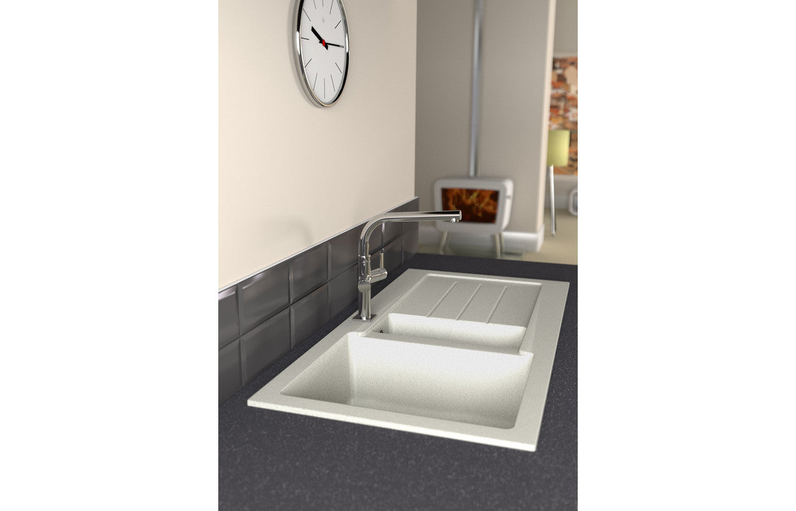 Abode Xcite 1.5B &amp; Drainer Granite Inset Sink - Frost White