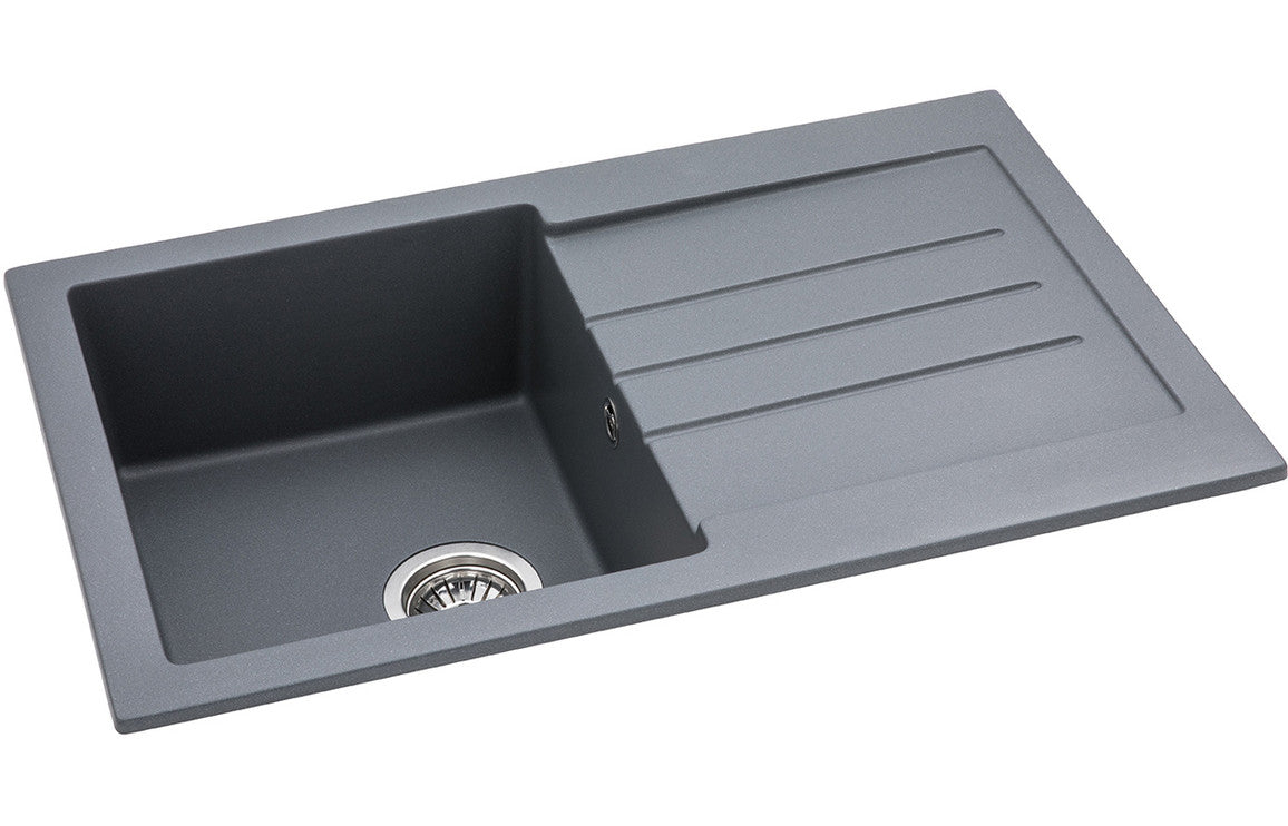 Abode Xcite 1B &amp; Drainer Granite Inset Sink - Grey Metallic