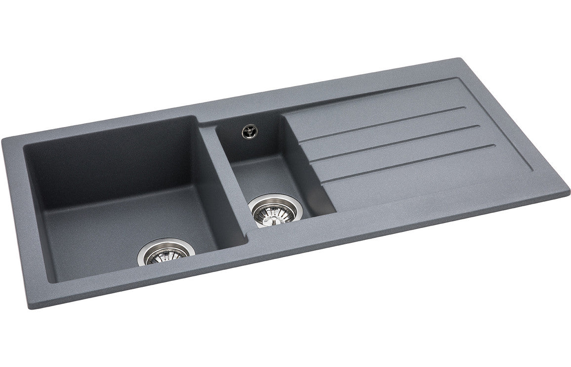 Abode Xcite 1.5B &amp; Drainer Granite Inset Sink - Grey Metallic