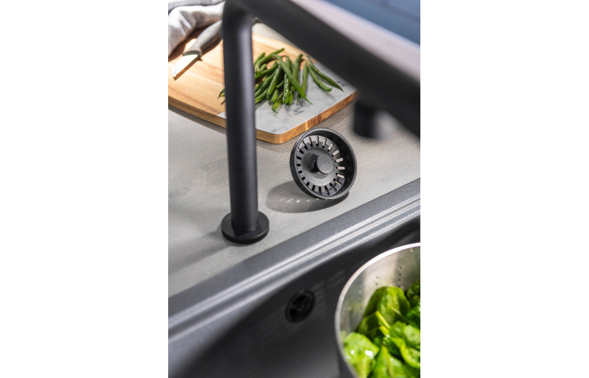 Abode 90mm (1.5&quot;) Manual Basket Strainer Waste - Matt Black