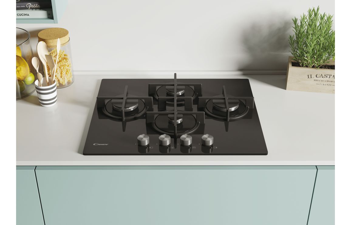 Candy CVG6DPB 60cm Gas on Glass Hob - Black Glass