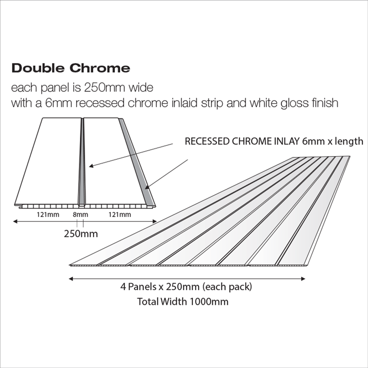 PVC Ceiling Panels - Double Chrome Gloss - 4m
