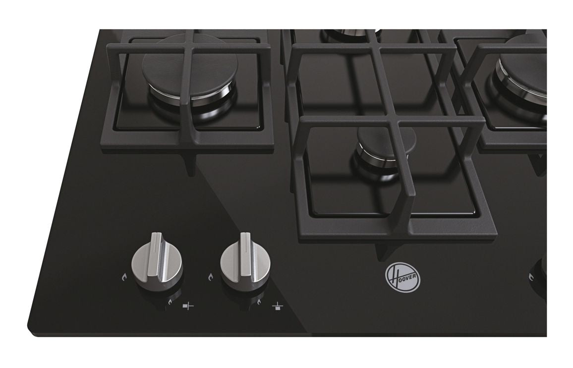 Hoover H300 HVG6DK3B 60cm Gas on Glass Hob - Black Glass