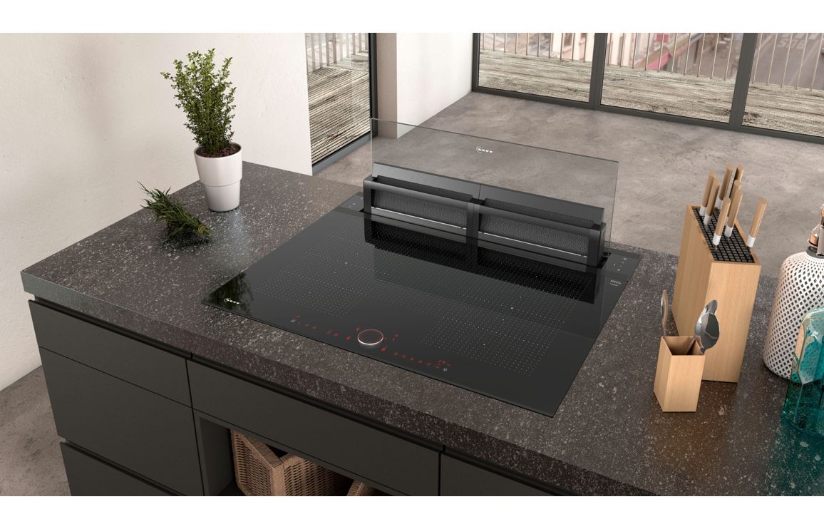 Neff N90 I88WMM1S7B 80cm Glass Downdraft Extractor - Black &amp; Clear Glass