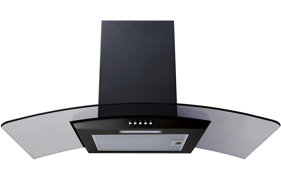 Prima PRCGH013 90cm Curved Glass Chimney Hood - Black