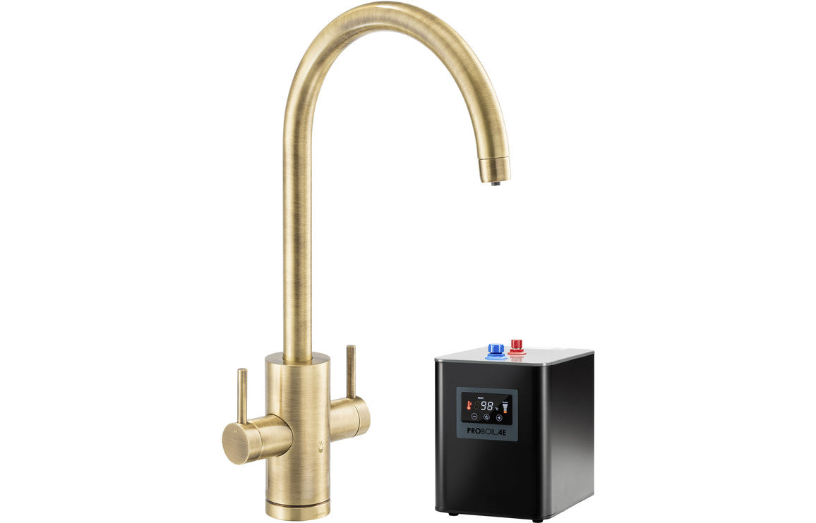 Abode Profile 4 IN 1 Monobloc Tap &amp; Proboil.4E Tank - Antique Brass