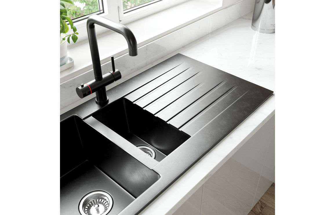 Prima+ Granite 1.5B &amp; Drainer Inset Sink - Gun Metal