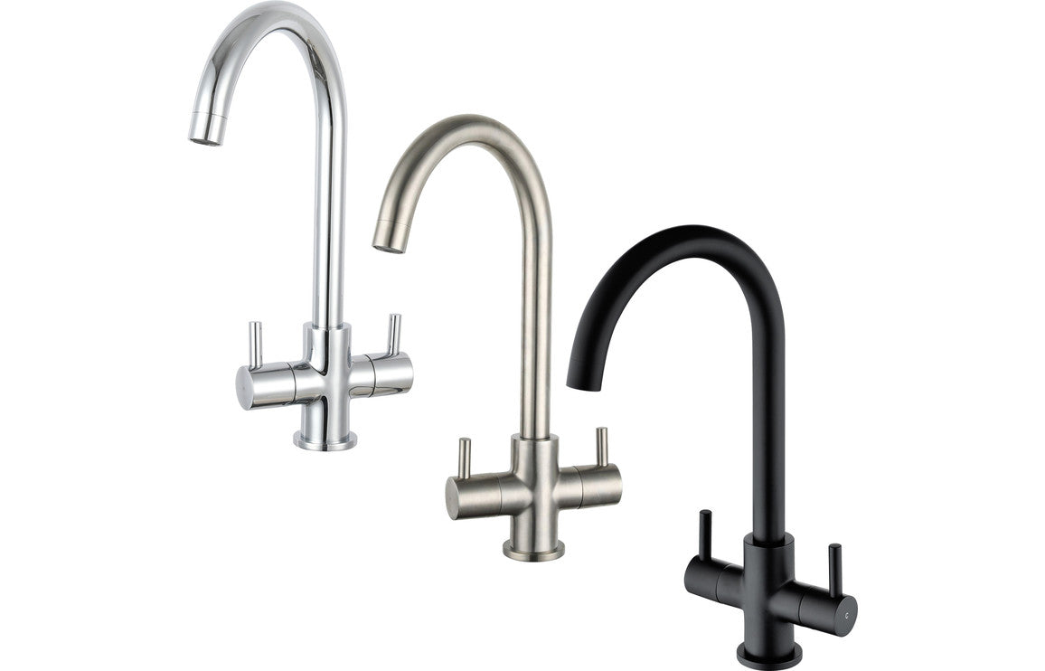 Prima Staten Swan Neck Dual Lever Mixer Tap - Brushed Steel