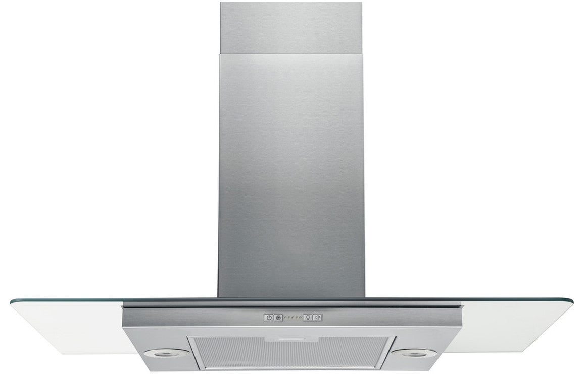 Hotpoint UIF 9.3F LB X 90cm Flat Glass Island Hood - Glass &amp; Stainless Steel