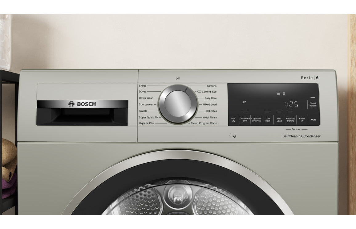 Bosch Series 6 WQG245S9GB F/S 9kg Heat Pump Condenser Dryer - Silver