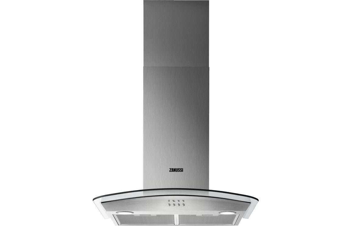 Zanussi ZHC62352X 60cm Curved Glass Chimney Hood - Stainless Steel