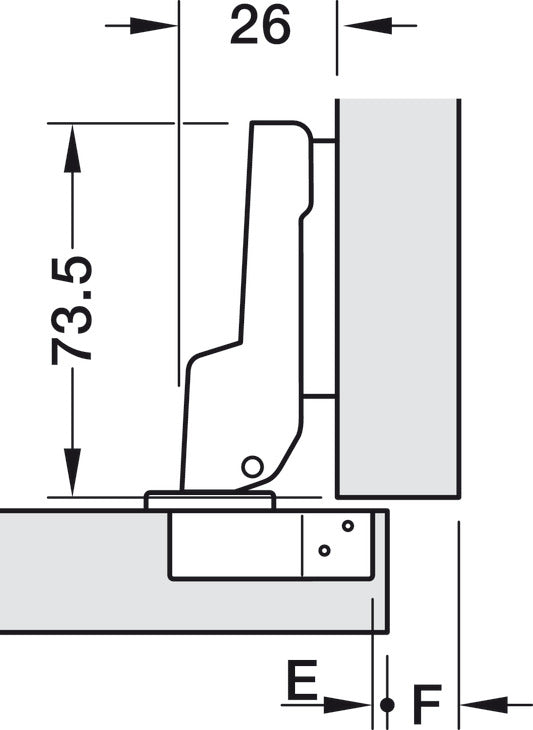 Concealed Cup Hinge, 110° Standard, for up to 26 mm Thick Doors