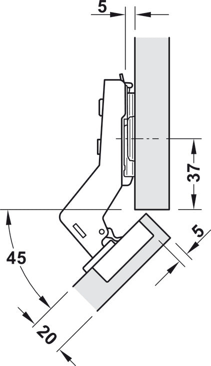 Concealed Cup Hinge, 110°, for 45° Angle Cabinets